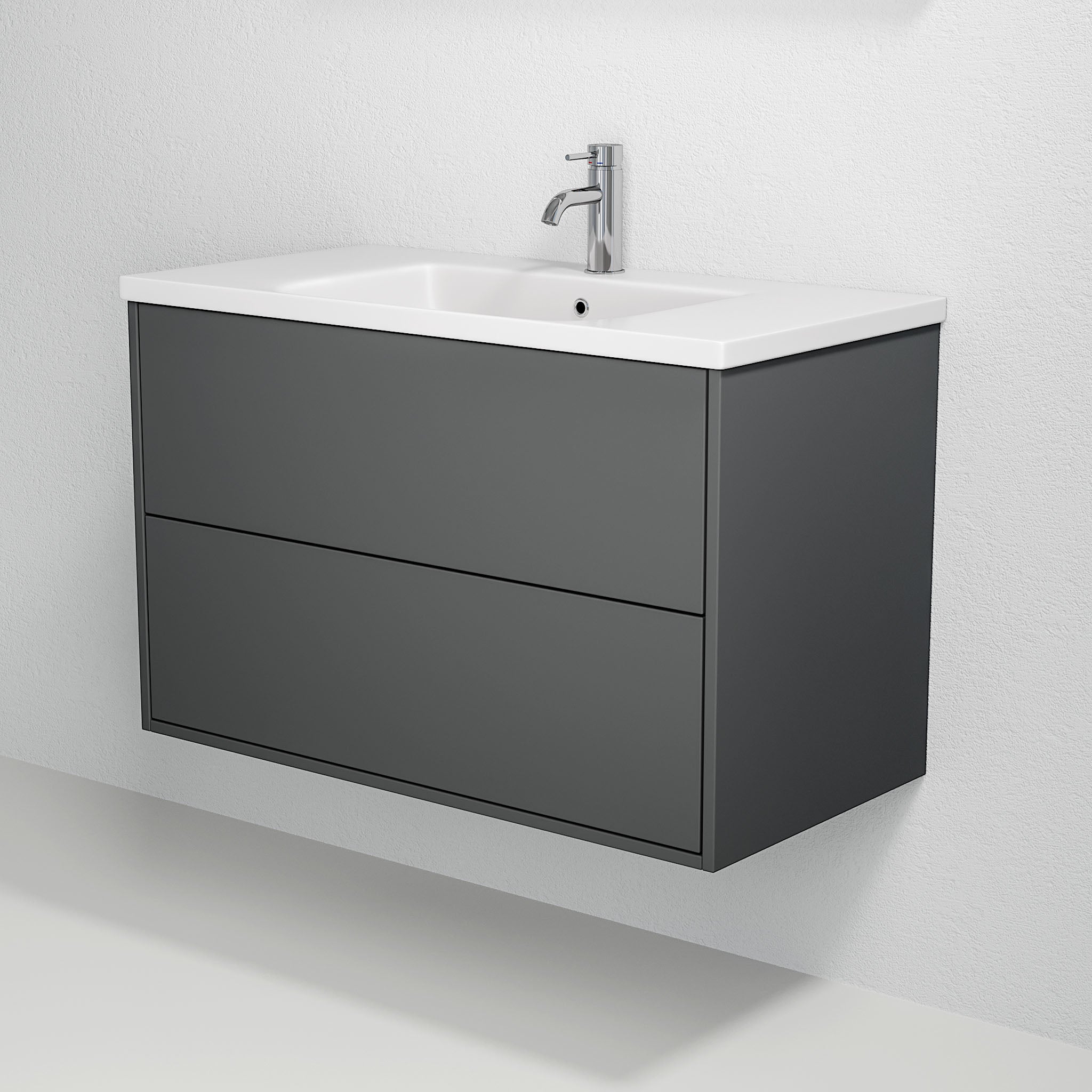 Bathroom furniture with classic integrated fronts - 90x46x58 cm - grey anthracite - ceramic basin - Nolvik