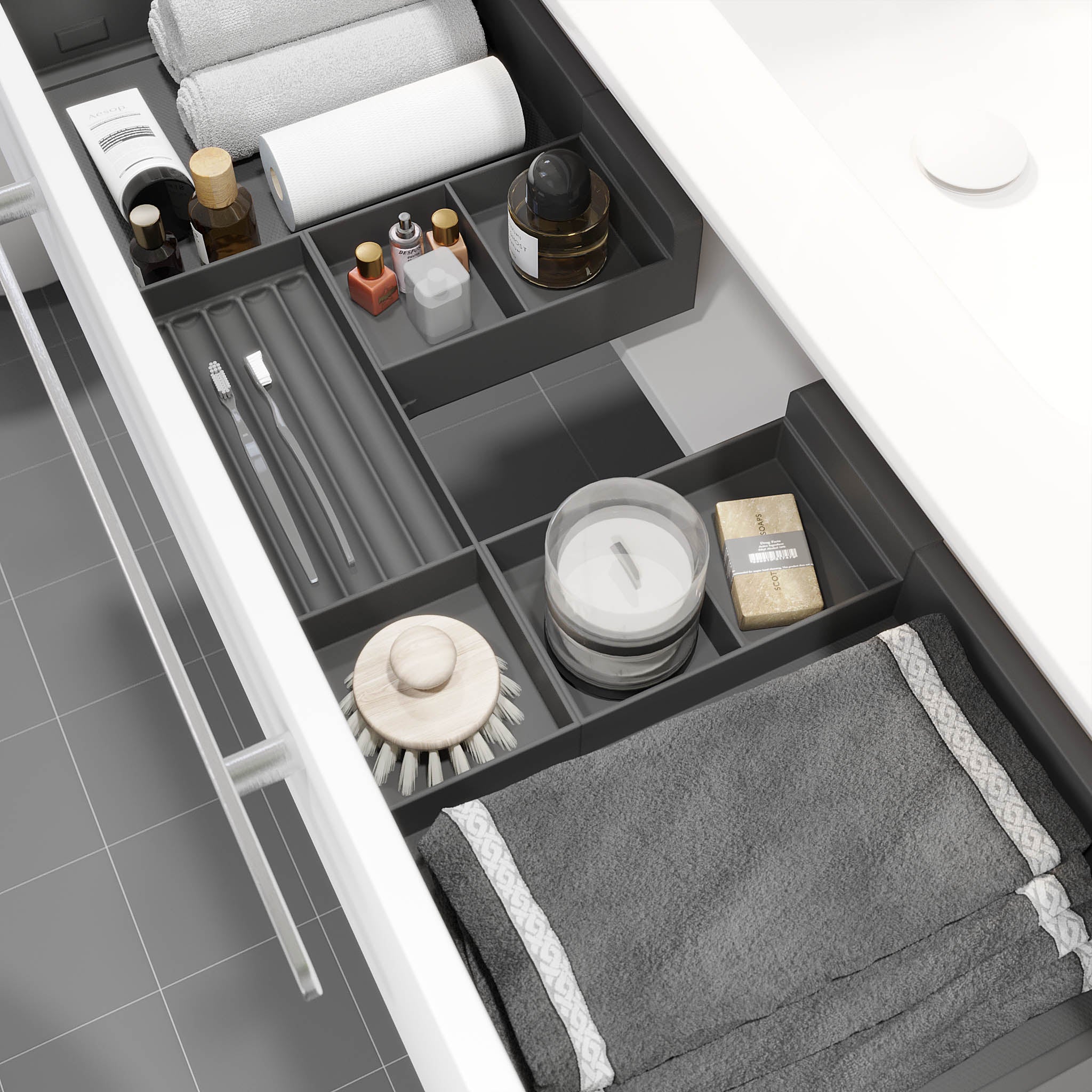 Bathroom furniture with classic front - 100x46x29 cm - matt white - ceramic basin - satin handle - Colina