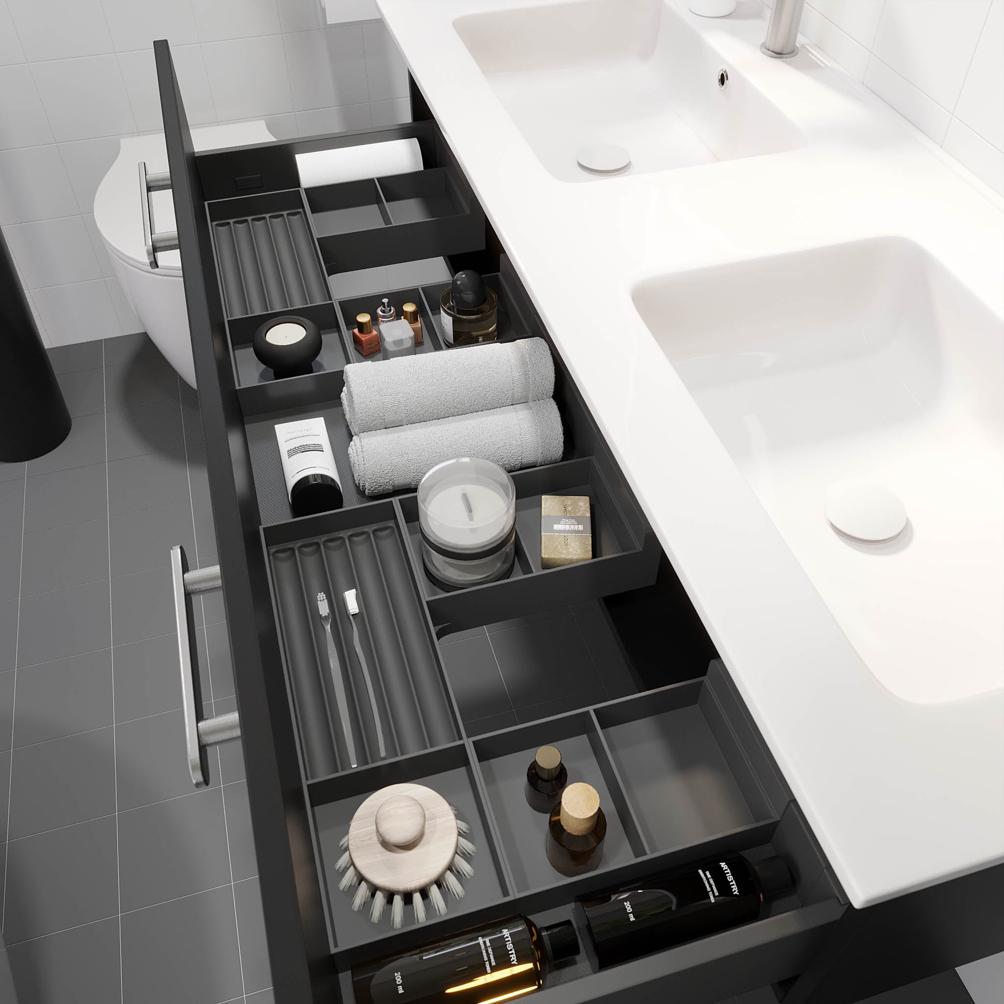 Bathroom furniture with classic front - 100x46x29 cm - matt black - ceramic basin - satin handle - Colina