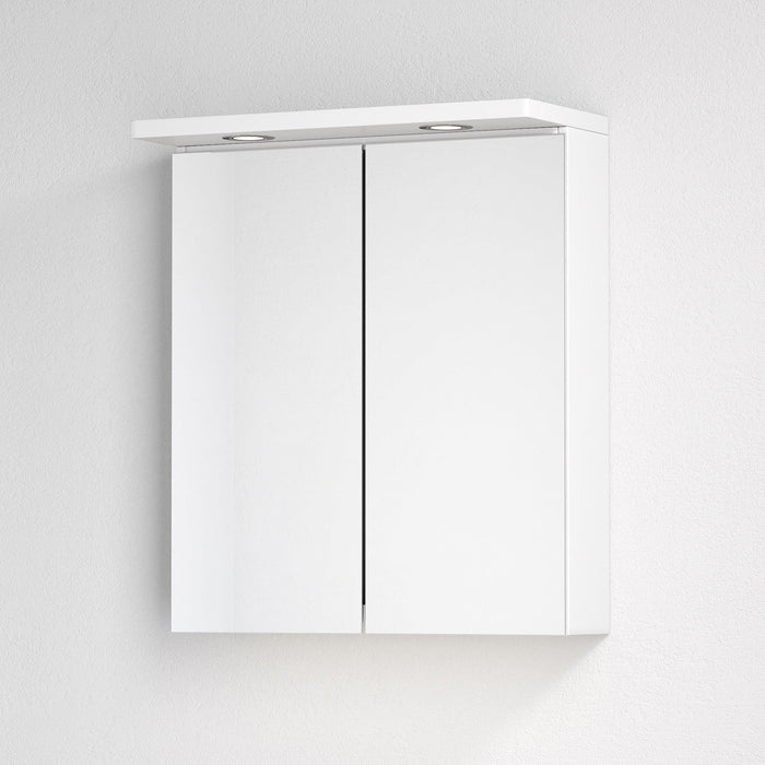 Fjäll LED Spegelskåp med fyrkantig topppanel, matt vit